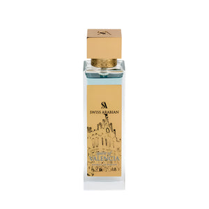 Swiss Arabian Valencia perfume bottle on a black background