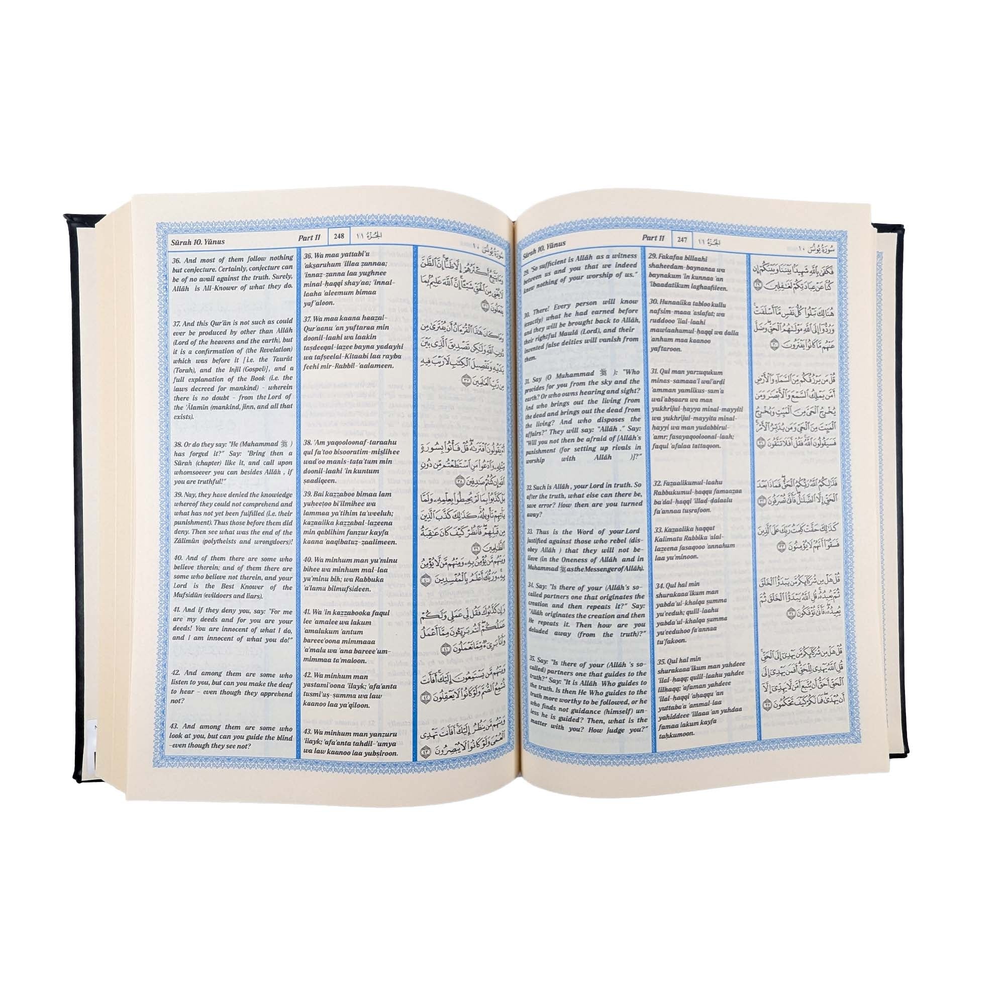 Noble Quran Text, Transliteration and Translation Leather Cover - White